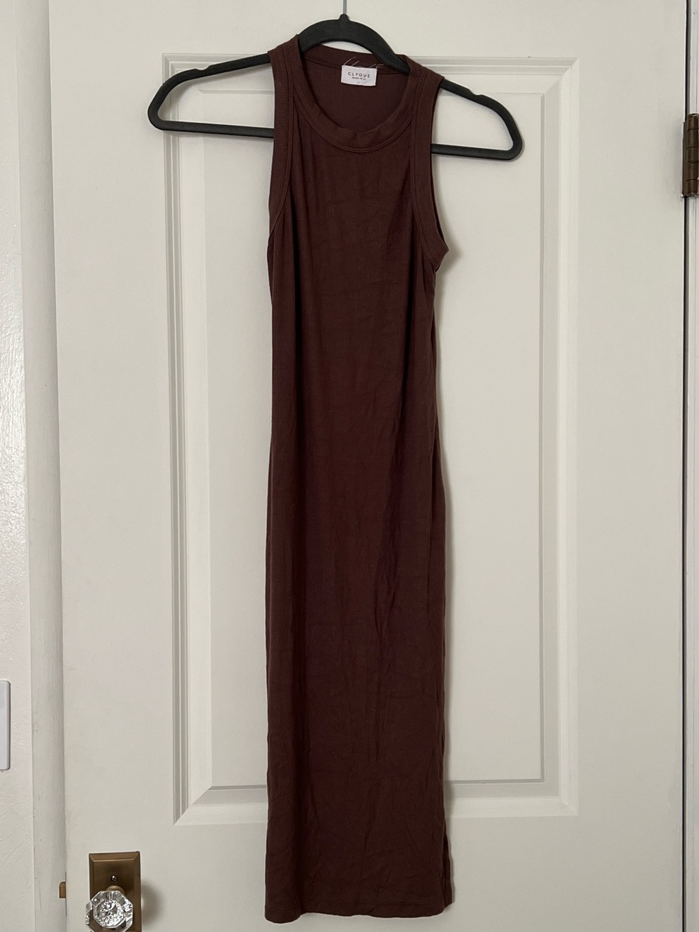 Clyque Brown Ribbed Midi Dress